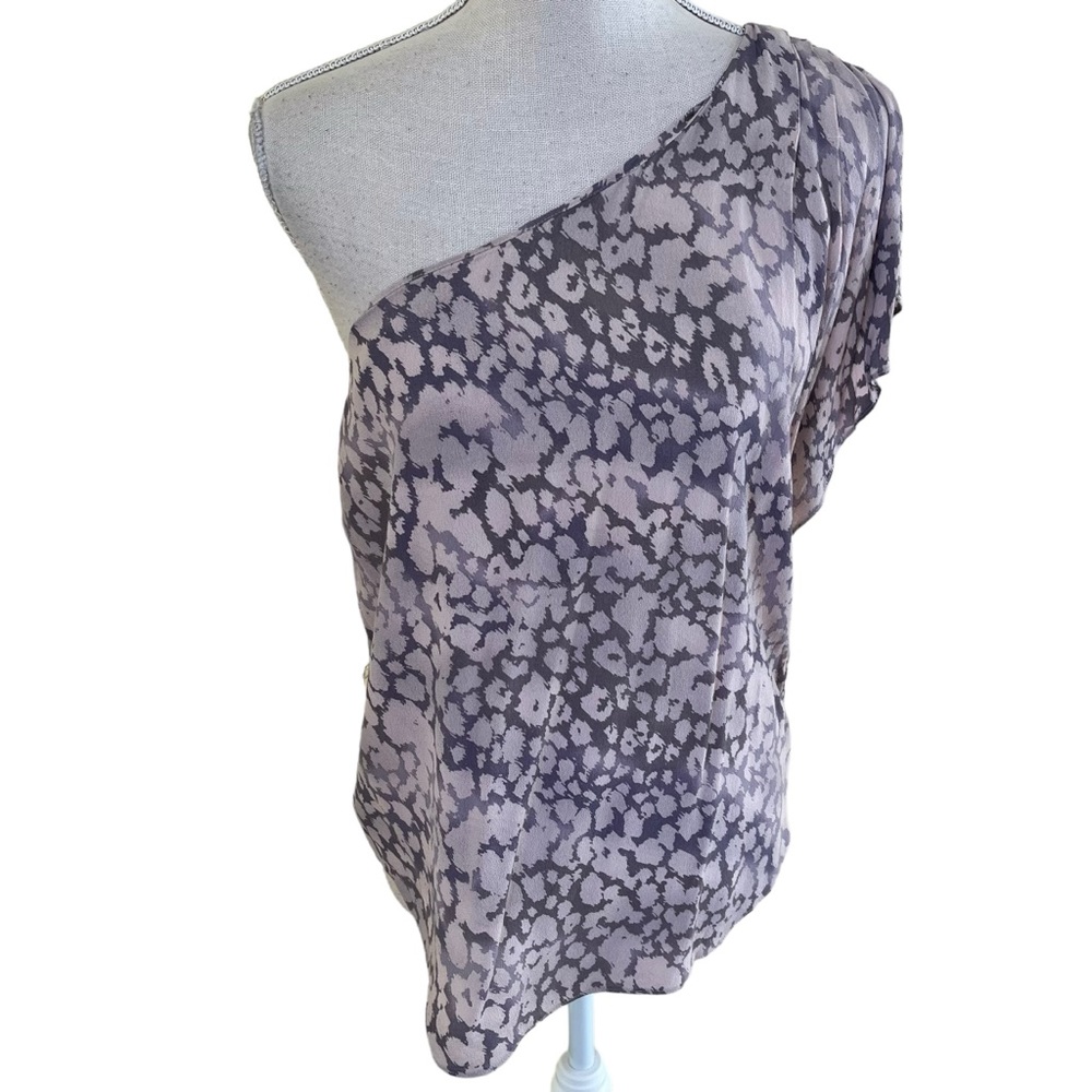 Rebecca Taylor Grey/Cream Animal Print One Shoulder Blouse 6